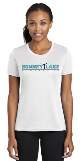 Load image into Gallery viewer, Bonney Lake Gymnastics Ladies S/S Performance Tshirt