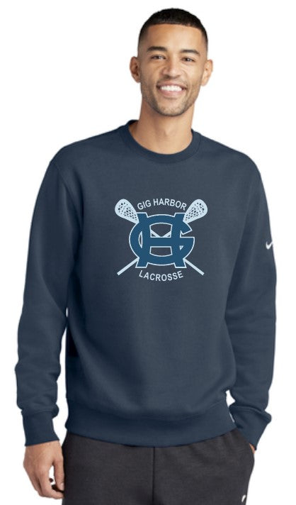 Load image into Gallery viewer, GH Lacrosse Nike Club Fleece Crewneck (Crossing Sticks Logo)