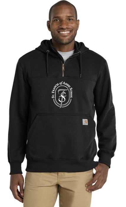 Load image into Gallery viewer, St Francis of Assisi Carhartt ® Rain Defender ® Paxton Heavyweight Hooded Zip Mock Sweatshirt