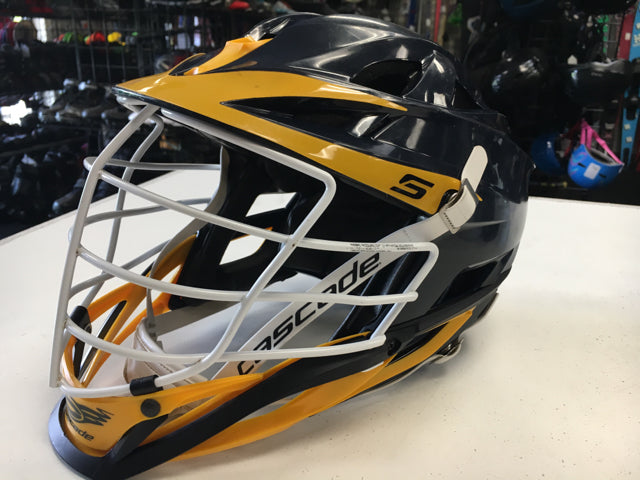 Load image into Gallery viewer, Used Cascade S Youth Small Navy/Yellow Lacrosse Helmet