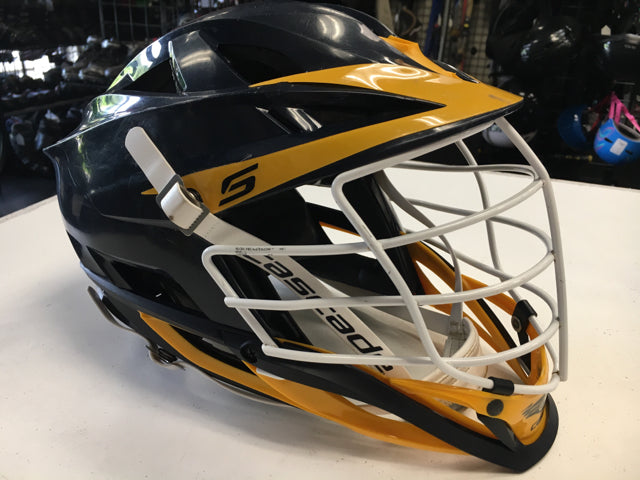 Load image into Gallery viewer, Used Cascade S Youth Small Navy/Yellow Lacrosse Helmet