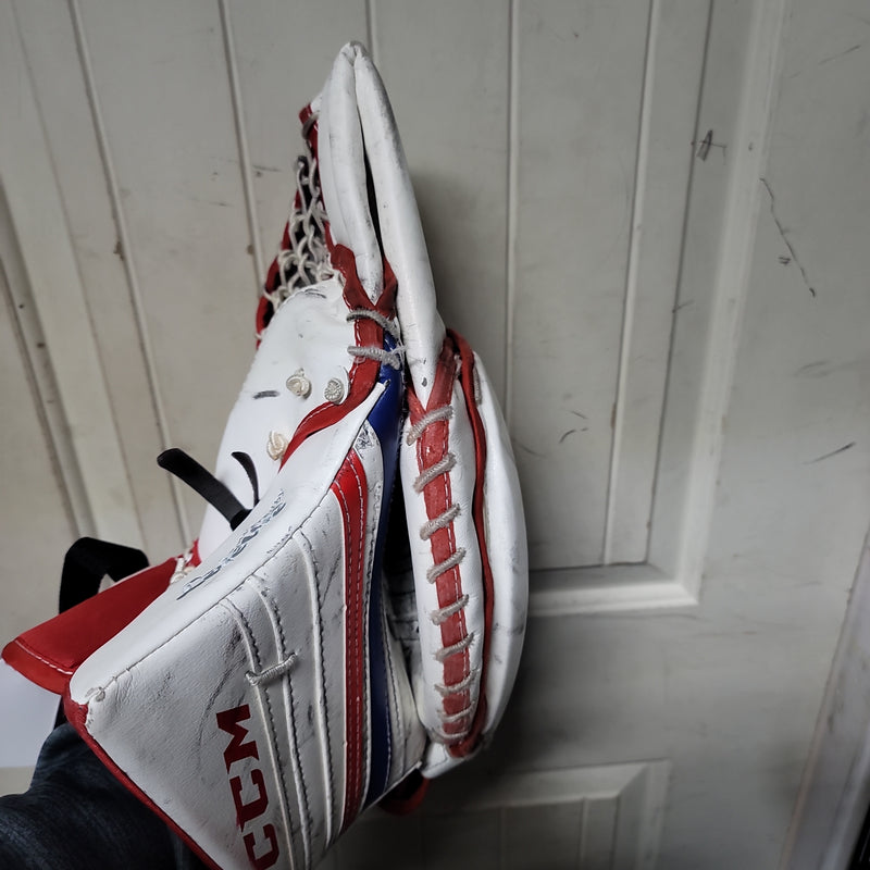 Load image into Gallery viewer, Used CCM Premier R1.9 White/Red/Blue Regular Goalie Glove
