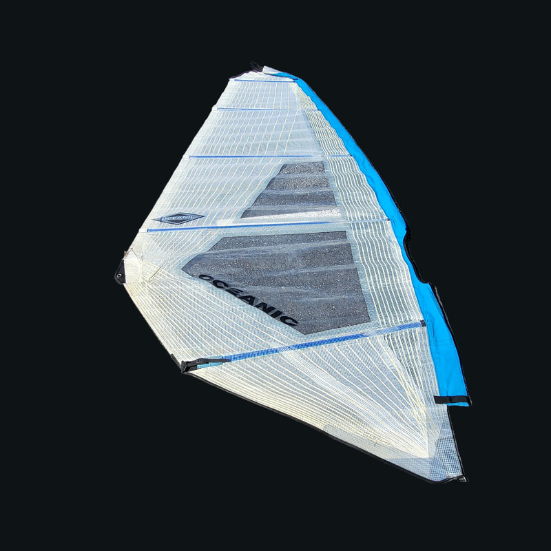 Load image into Gallery viewer, Used Oceanic Windsurfing Sail 5.0 Meters (White/Blue) With Carry Bag
