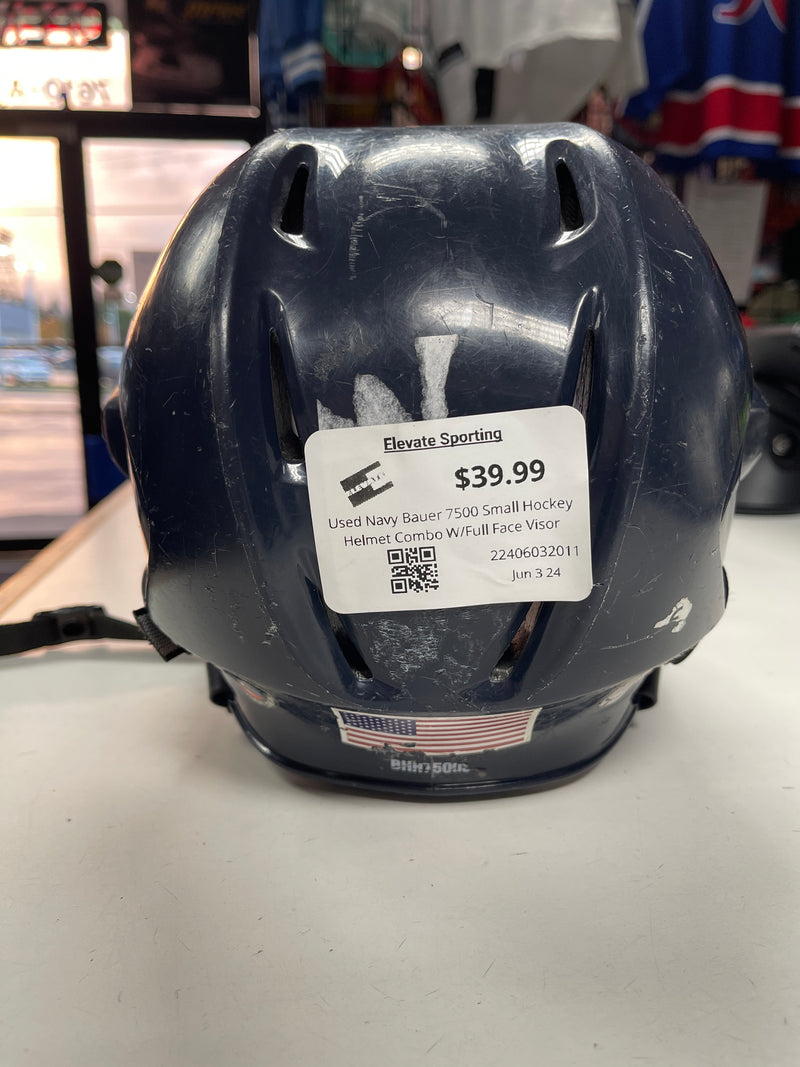 Load image into Gallery viewer, Used Navy Bauer 7500 Small Hockey Helmet Combo W/Full Face Visor
