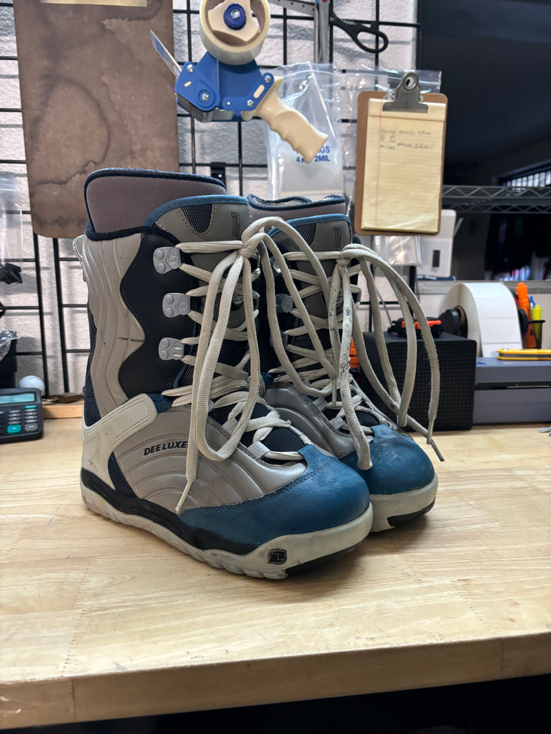 Load image into Gallery viewer, Used Raichle Dee Luxe Gray/Black/Blue Mens Size 9 Snowboard Boots
