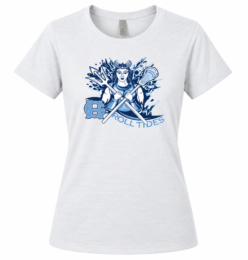 Load image into Gallery viewer, GH Lacrosse Girls Trident Blend Tshirt white NL6600 shirt with Roll Tides logo
