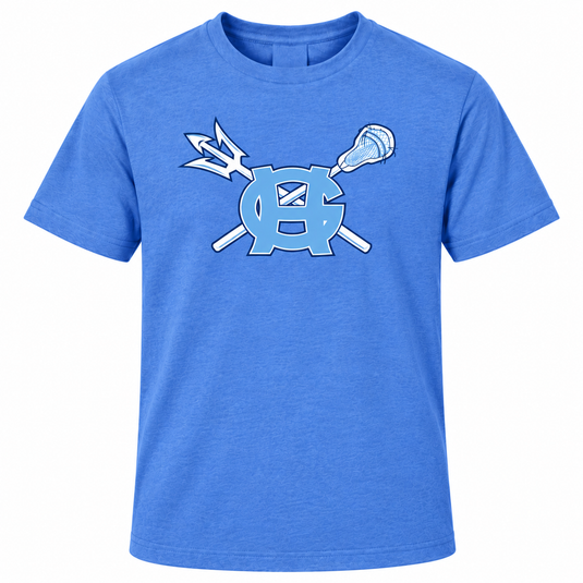 GH Lacrosse Trident and Stick Crossing Blend T-shirt Heather Columbia Blue front