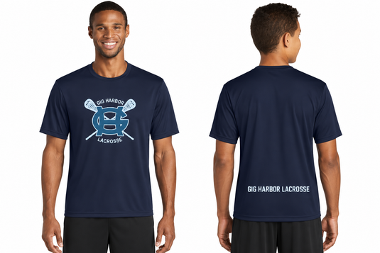 GH Lacrosse Shooter Short Sleeve Shirt True Navy front and back mockup