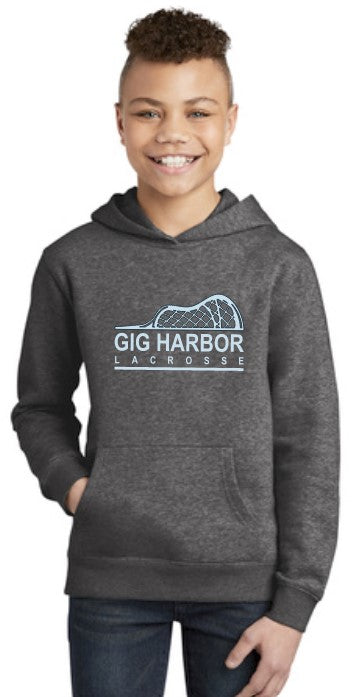 Load image into Gallery viewer, GH Lacrosse Youth Fleece Hoodie (Side Stick Logo)
