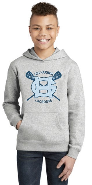 Load image into Gallery viewer, GH Lacrosse Youth Fleece Hoodie (Cross Sticks Logo)
