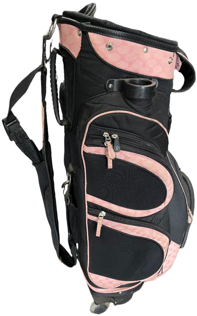 Load image into Gallery viewer, Used Wilson Staff Black/Pink Rolling Golf Bag
