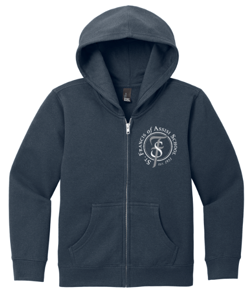 Load image into Gallery viewer, St Francis of Assisi Youth Cotton/Poly Fleece Full Zip Hoodie
