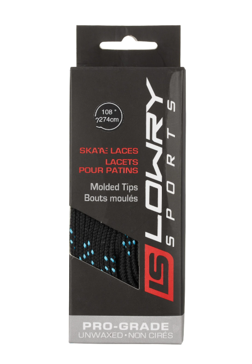 Lowry Pro-Grade Black/Blue Lace Length New Hockey Laces Non-Waxed