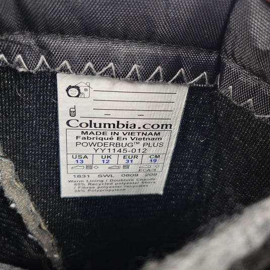 Used Columbia powderbug plus Black Kids Size Specific 13 Boots