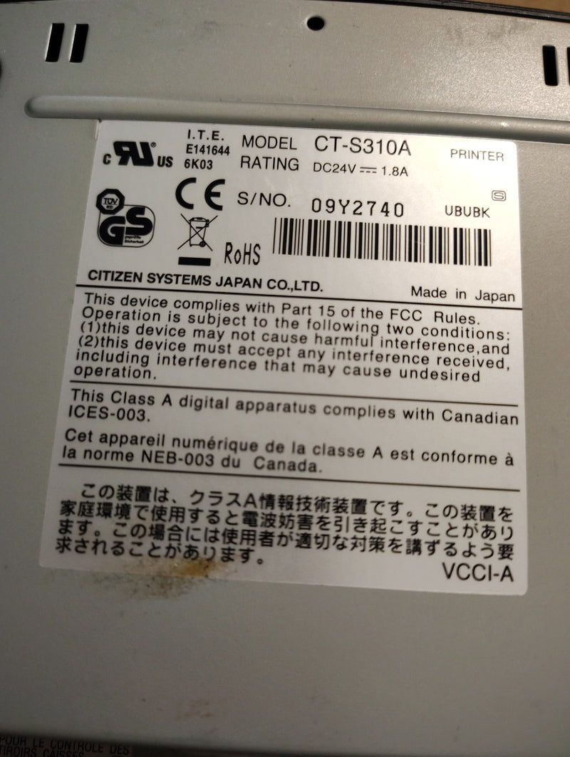 Load image into Gallery viewer, Citizen CT-S310A thermal Receipt printer without power cord used
