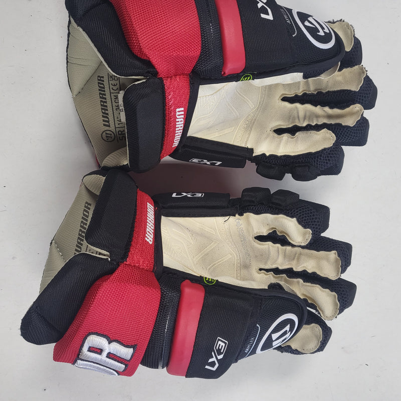 Load image into Gallery viewer, Lightly Used Warrior Alpha LX3 Senior 14" BLK/RD Gloves
