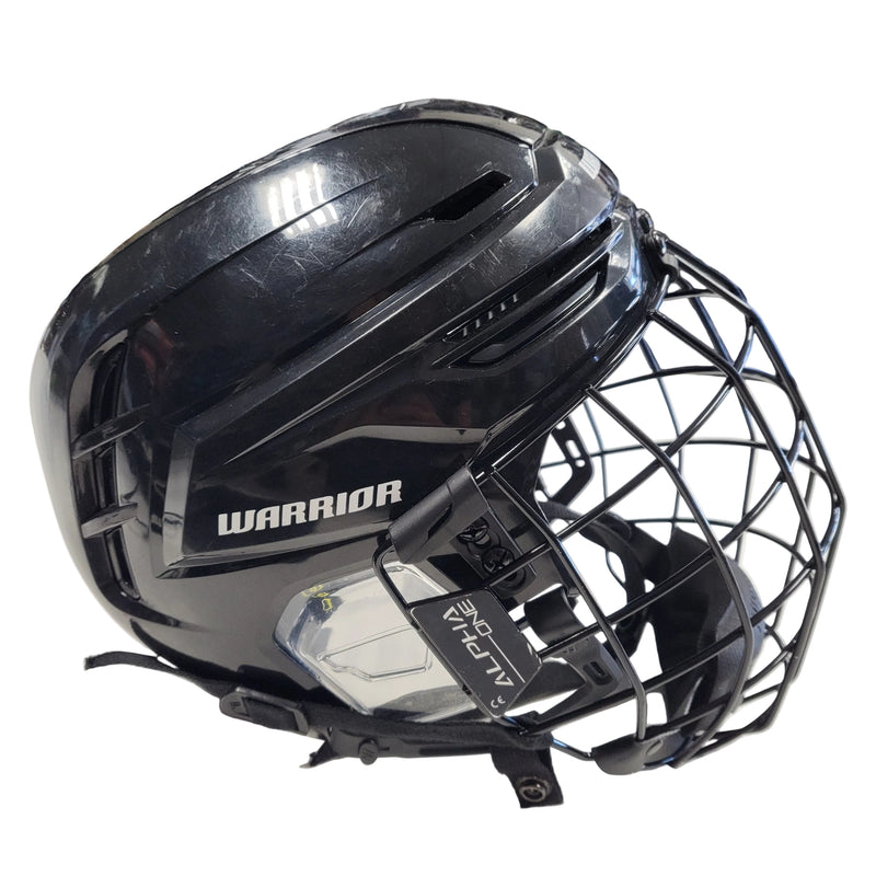 Load image into Gallery viewer, Used Warrior Alpha One Pro Black Lg Hockey Helmet Combo
