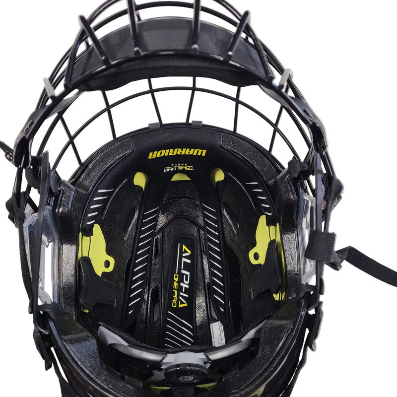 Load image into Gallery viewer, Used Warrior Alpha One Pro Black Lg Hockey Helmet Combo
