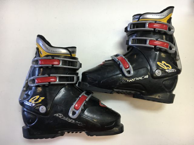 Load image into Gallery viewer, Used Nordica Super 0.3 Black/Red/Yellow Size 24.5 Downhill Ski Boots
