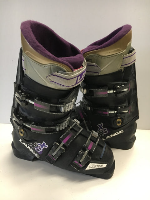 Load image into Gallery viewer, Lange XR8 Black/Purple Size 5 Used Downhill Ski Boots
