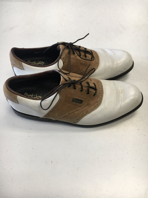 Load image into Gallery viewer, FootJoy DryJoy White/Tan Mens Size Specific 11.5 Used Golf Shoes
