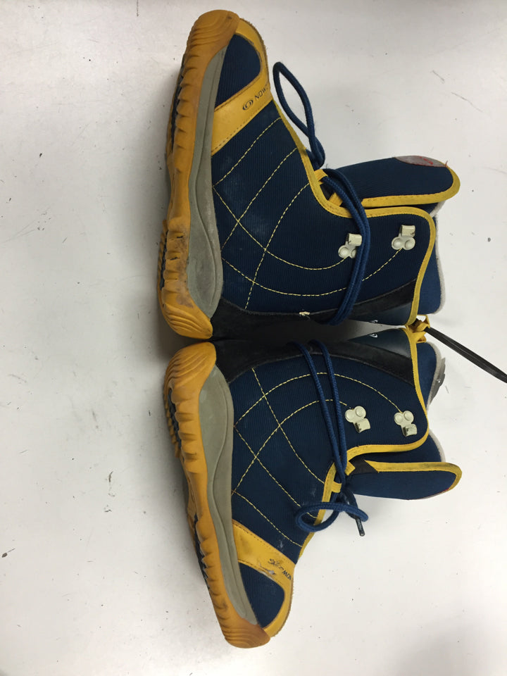 Load image into Gallery viewer, Used Salomon Yellow/Blue/White Junior Size 3 Snowboard Boots
