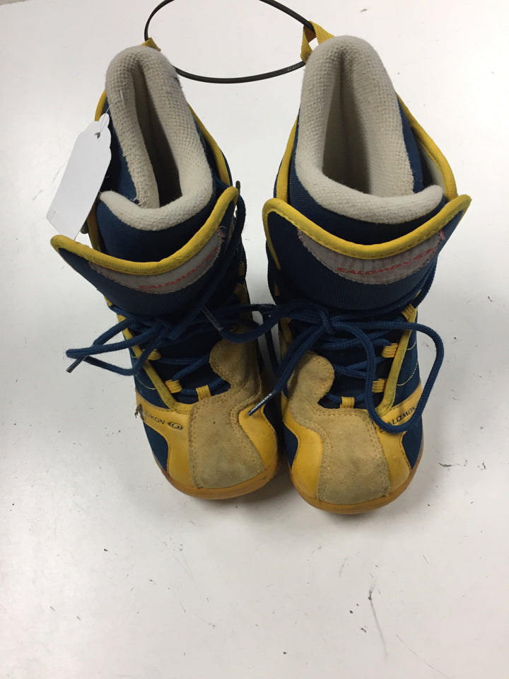 Load image into Gallery viewer, Used Salomon Yellow/Blue/White Junior Size 3 Snowboard Boots
