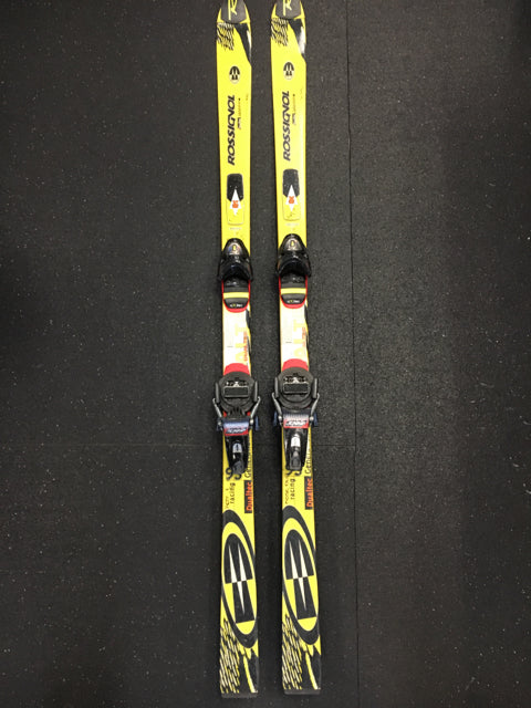 Load image into Gallery viewer, Used Rossignol Dualtec Generation Racing Yellow 160cm Downhill Skis w/Bindings
