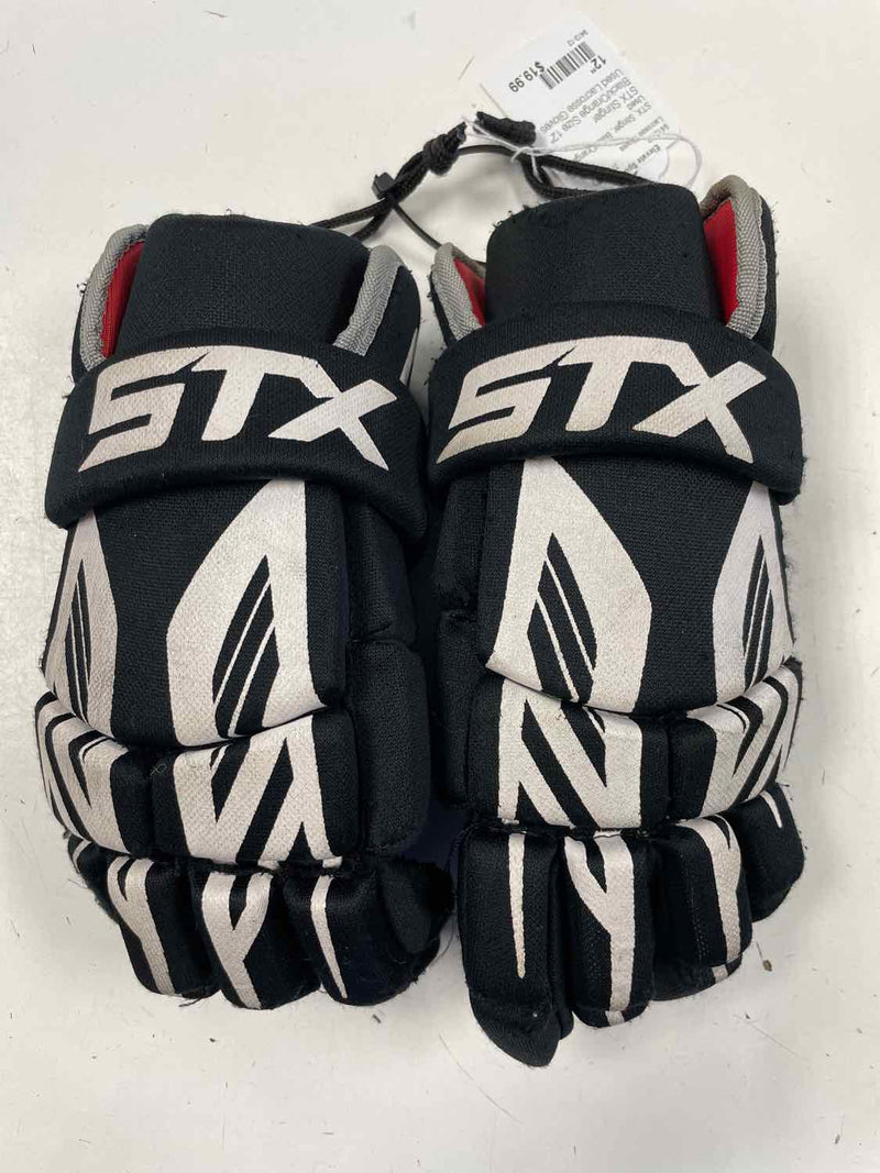 Load image into Gallery viewer, STX Stinger Black/Orange Size 12&quot; Used Lacrosse Gloves
