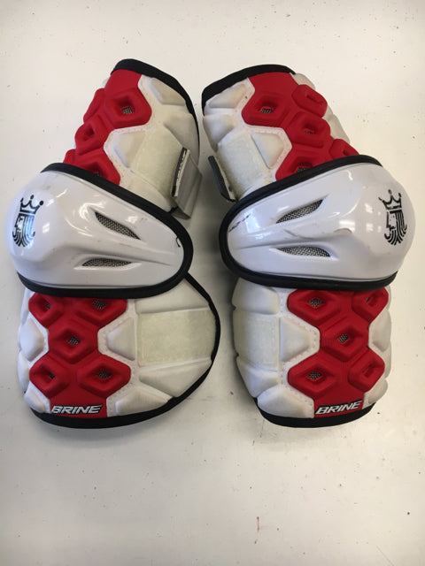 Load image into Gallery viewer, Brine Triumph White/Red Jr. Used Lacrosse Arm Pads
