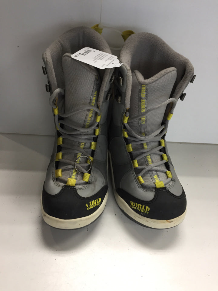 Load image into Gallery viewer, World Industries Grey/Yellow Mens Size Specific 5 Used Snowboard Boots
