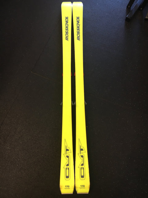 Load image into Gallery viewer, Used Rossignol CUT Ten.Four Navy/Yellow Length 170cm Downhill Skis w/Bindings
