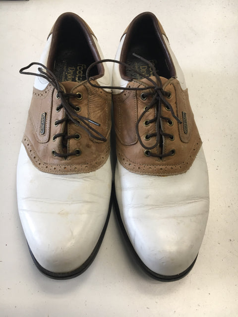 Load image into Gallery viewer, FootJoy DryJoy White/Tan Mens Size Specific 11.5 Used Golf Shoes
