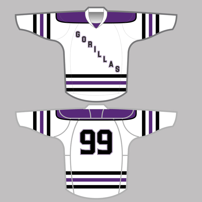 Load image into Gallery viewer, Gorillas White/Purple Sublimation Hockey Jersey
