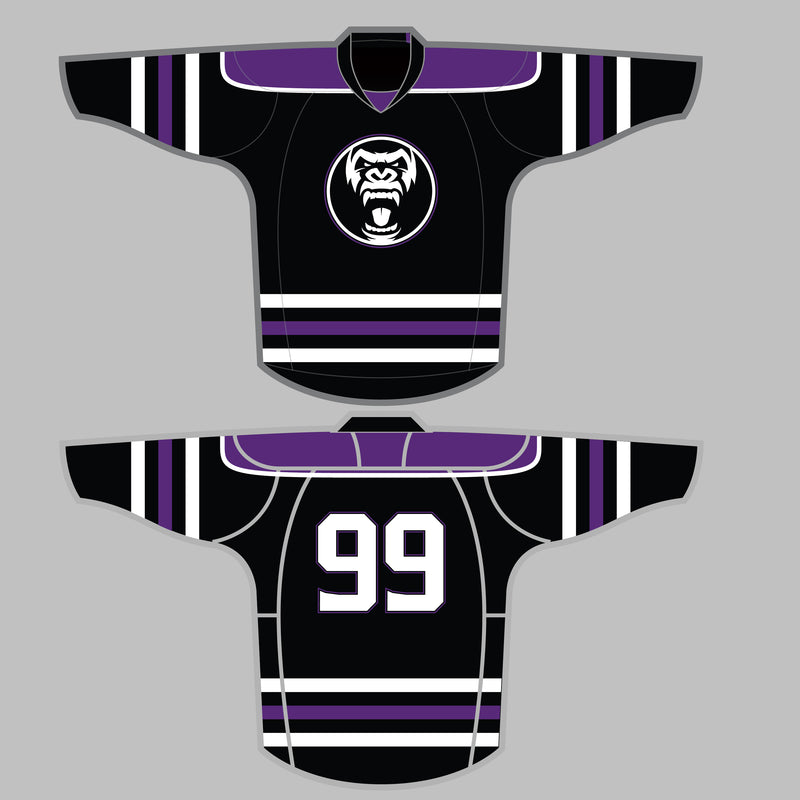 Load image into Gallery viewer, Gorillas Purple/Black Sublimation Hockey Jersey
