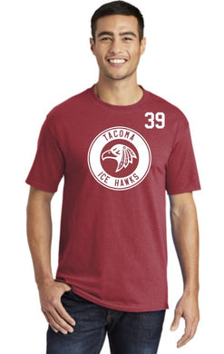 Ice Hawks RHL Red Adult Cotton Blend Tshirt w/ Number