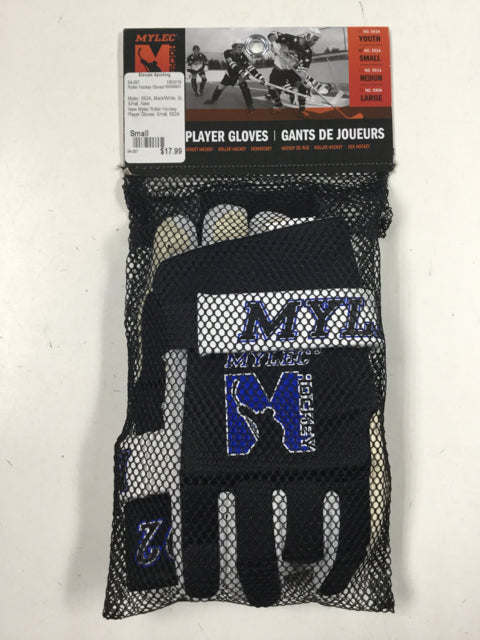 Mylec 592A Black/White Sr Small New Roller Hockey Gloves