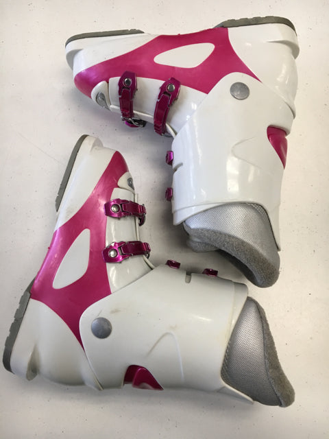 Load image into Gallery viewer, Rossignol Fun Girl J4 Size 23.5 Used Pink/White Downhill Ski Boots
