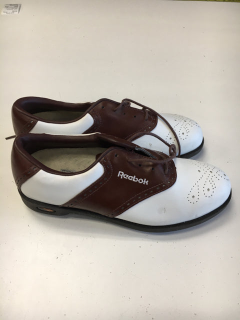 Load image into Gallery viewer, Used Reebok White/Brown Mens Size Specific 7 Golf Shoes
