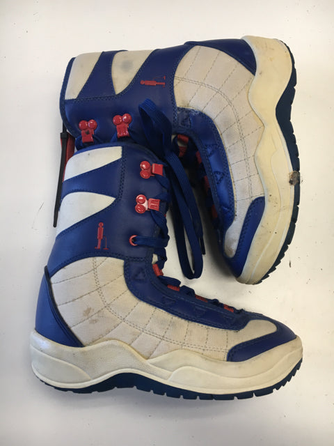 Load image into Gallery viewer, Used Liquid Blue/white/red Kids Size 5 Snowboard Boots
