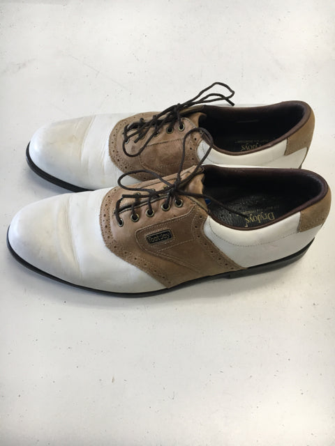 Load image into Gallery viewer, FootJoy DryJoy White/Tan Mens Size Specific 11.5 Used Golf Shoes
