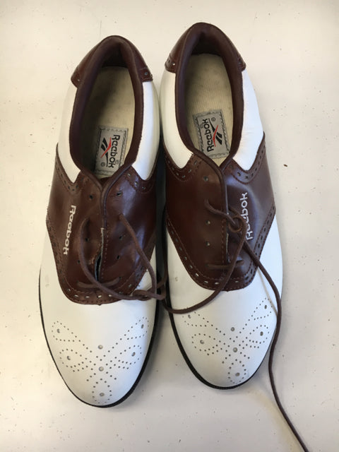 Load image into Gallery viewer, Used Reebok White/Brown Mens Size Specific 7 Golf Shoes
