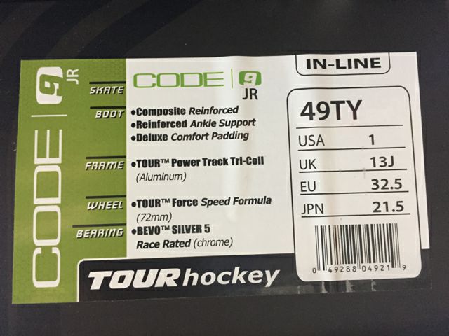 Tour Code 9 Black/Green New Jr. Roller Hockey Skates