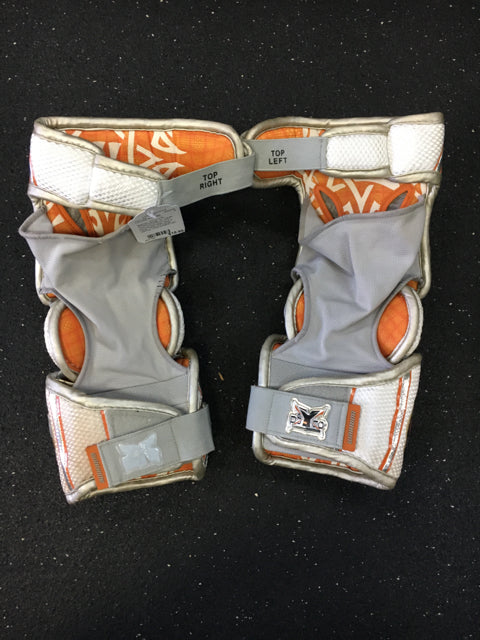 Used Warrior EXOLYTE White/Orange Sr Large Lacrosse Arm Pads
