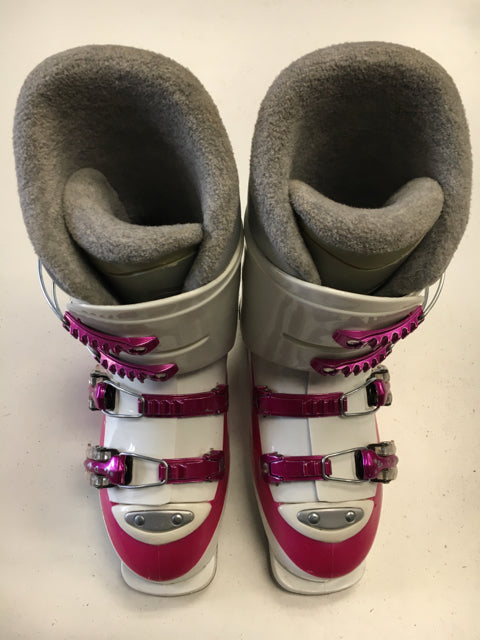 Load image into Gallery viewer, Rossignol Fun Girl J4 Size 23.5 Used Pink/White Downhill Ski Boots
