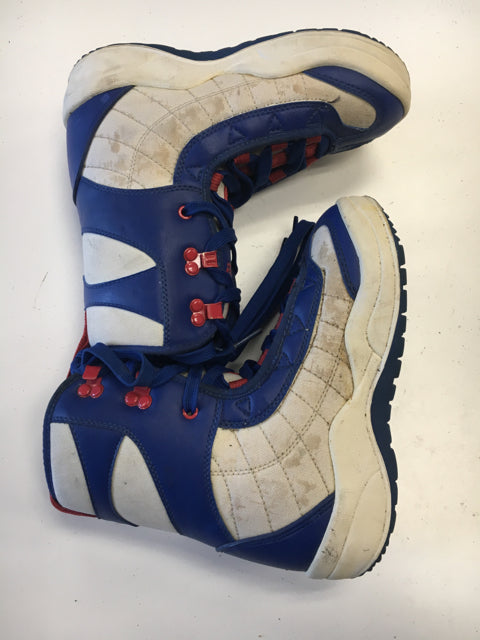 Load image into Gallery viewer, Used Liquid Blue/white/red Kids Size 5 Snowboard Boots
