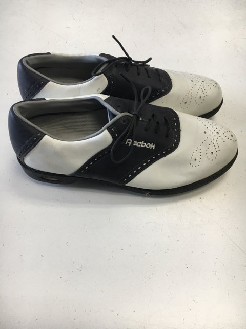 Load image into Gallery viewer, Reebok Metal Spikes White/Navy Size Specific 9 Used Golf Shoes
