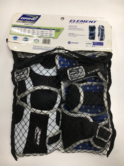 Load image into Gallery viewer, Used W/Tags  Brine Element Black/White/Blue Adult Large Lacrosse Arm Pads
